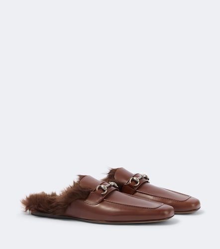 Mules Horsebit en cuir et shearling - Gucci - Modalova