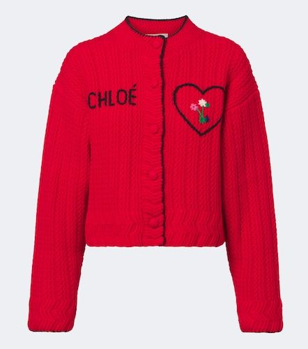 Chloé Cardigan en laine et cachemire à borderie - Chloe - Modalova