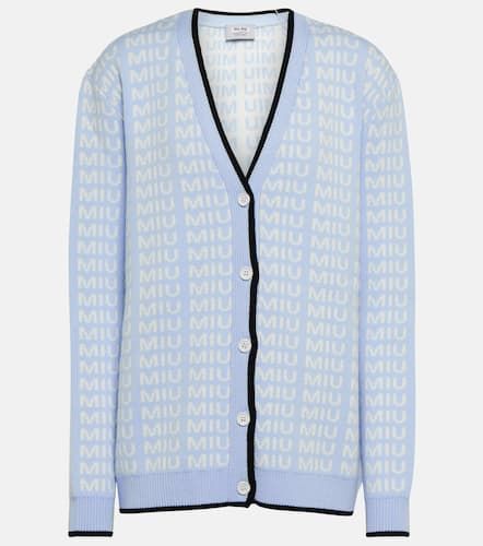 Cardigan intarsia en laine vierge à logo - Miu Miu - Modalova