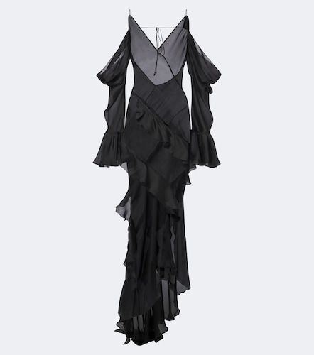 Robe longue en soie à volants - Roberto Cavalli - Modalova