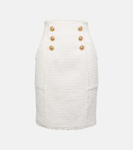 Mini-jupe à taille haute en tweed de laine mélangée - Balmain - Modalova