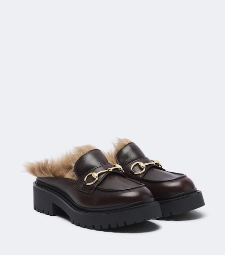 Mules Rhody à plateau en cuir et shearling - Gucci - Modalova
