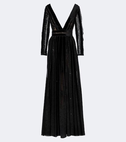 Robe longue Malena en dentelle et velours - Costarellos - Modalova