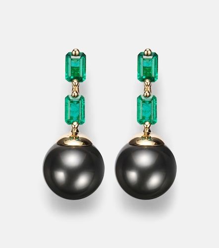 Boucles d'oreilles en or 18 ct, perles et émeraudes - Suzanne Kalan - Modalova