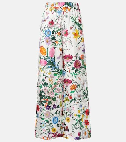 Pantalon palazzo Flora en soie à fleurs - Gucci - Modalova