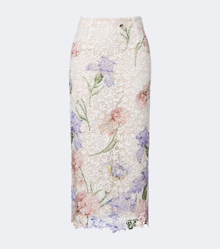Jupe midi en guipure à fleurs - Oscar de la Renta - Modalova