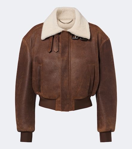 Veste blouson en cuir et shearling - Gucci - Modalova