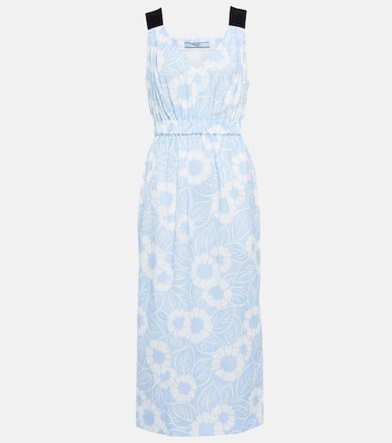 Robe midi en coton mélangé à fleurs - Prada - Modalova