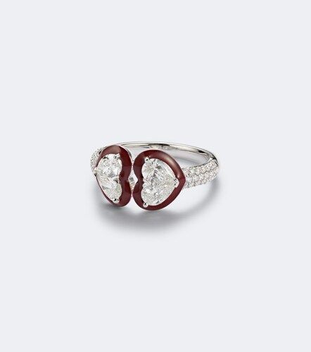 Bague Twin Heart en or blanc 18 ct, émail et diamants - Kamyen - Modalova