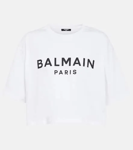 T-shirt raccourci en coton à logo - Balmain - Modalova