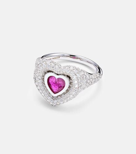 Bague Manaal 2.0 Heart en or blanc 18 ct, rubis et diamants - Kamyen - Modalova