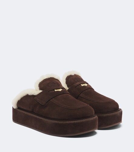 Miu Miu Mules compensées en daim - Miu Miu - Modalova