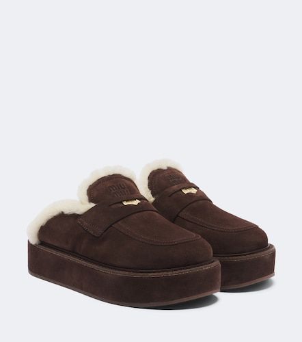 Miu Miu Mules compensées en daim - Miu Miu - Modalova