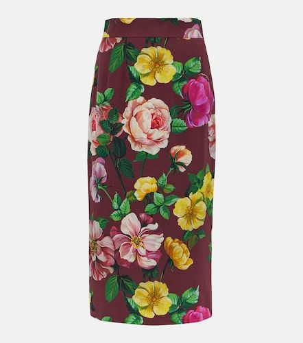 Jupe midi en soie mélangée à fleurs - Dolce&Gabbana - Modalova