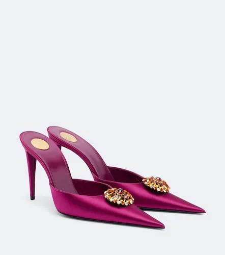 Mules Cosmo en crêpe de satin à ornements - Saint Laurent - Modalova