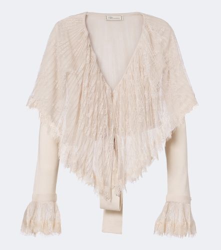 Cardigan en laine vierge à dentelle - Blumarine - Modalova