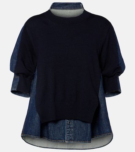 Pull en coton mélangé et denim - Sacai - Modalova