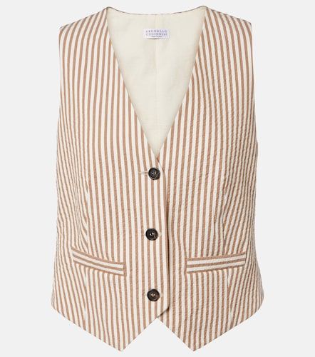 Gilet rayé en coton mélangé - Brunello Cucinelli - Modalova