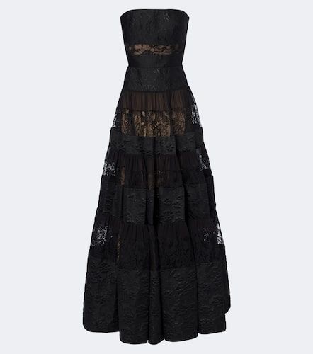 Robe longue bustier en jacquard et dentelle - Elie Saab - Modalova