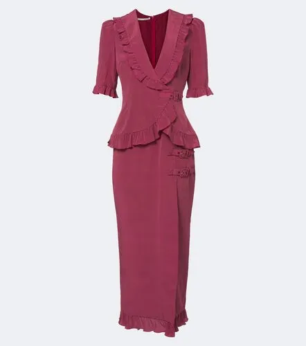 Robe midi en soie à pois et volants - Alessandra Rich - Modalova