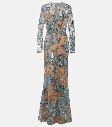 Robe longue brodée en soie mélangée - Elie Saab - Modalova