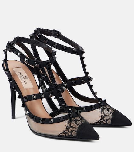 Escarpins Rockstud 100 en résille, dentelle et velours - Valentino Garavani - Modalova