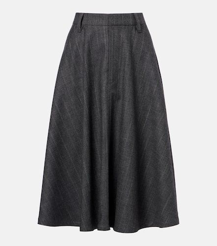Jupe midi en laine vierge à rayures - Brunello Cucinelli - Modalova