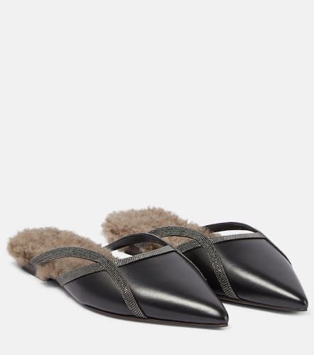 Mules en cuir et shearling - Brunello Cucinelli - Modalova