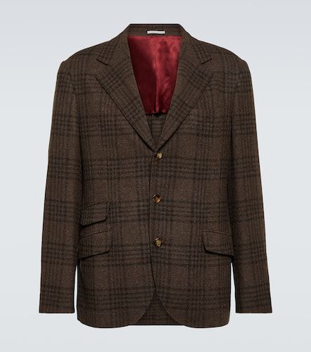 Blazer en laine, soie et cachemire à carreaux - Brunello Cucinelli - Modalova