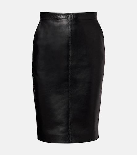 Jupe crayon à taille haute en cuir - Saint Laurent - Modalova