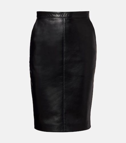 Jupe crayon à taille haute en cuir - Saint Laurent - Modalova
