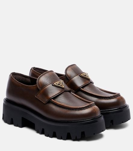 Mocassins à plateforme en cuir à logo - Prada - Modalova