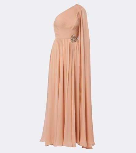 Robe longue asymétrique en soie à ornements - Elie Saab - Modalova