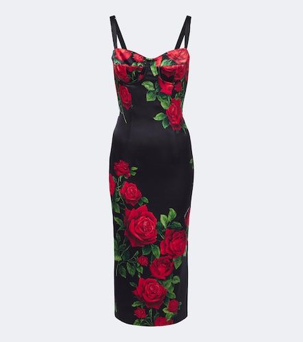Robe midi en soie mélangée à fleurs - Dolce&Gabbana - Modalova