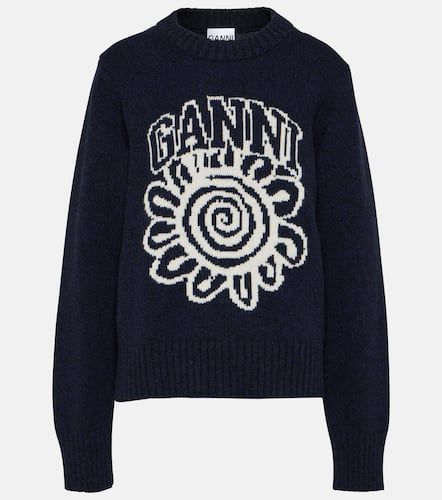 Pull en laine mélangée à logo - Ganni - Modalova