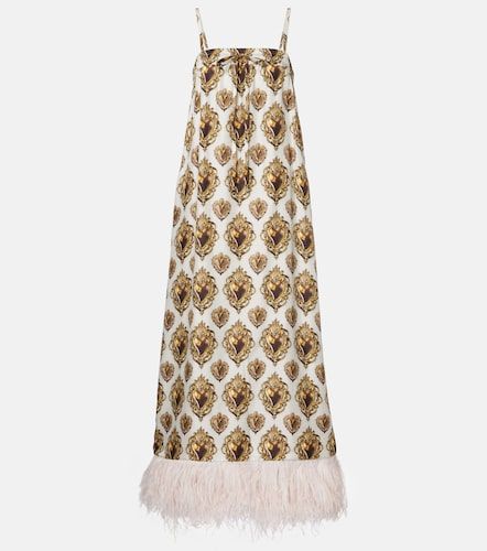 Robe longue imprimée en soie à plumes - Dolce&Gabbana - Modalova