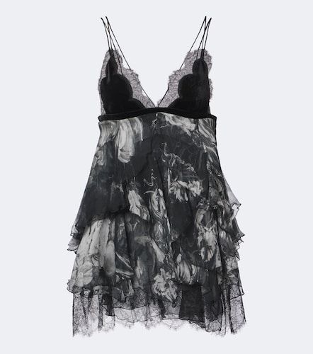 Robe en soie et dentelle à imprimé - Roberto Cavalli - Modalova