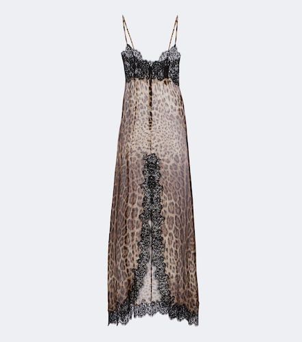 Robe longue en soie mélangée à dentelle - Dolce&Gabbana - Modalova