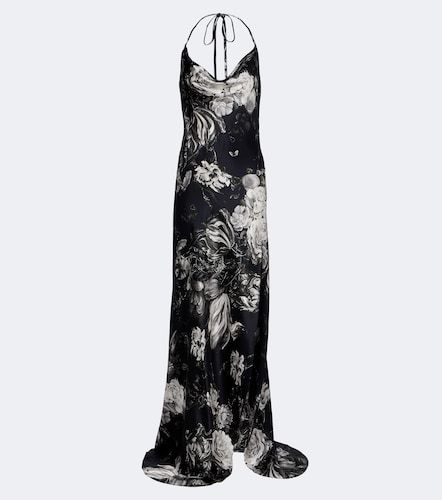 Robe longue en soie à fleurs - Roberto Cavalli - Modalova