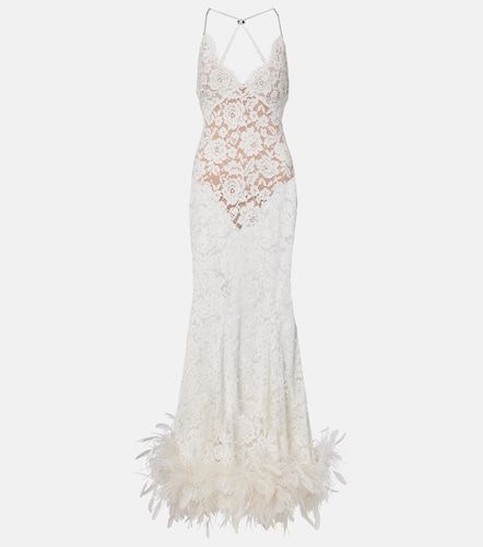 Robe longue en dentelle à plumes - Self-Portrait - Modalova