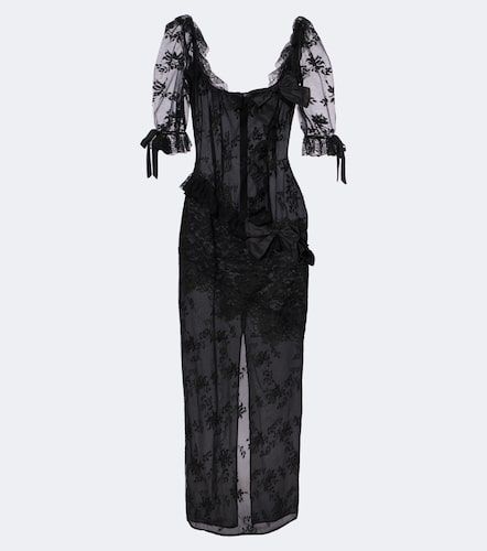 Robe midi en coton mélangé à dentelle - Alessandra Rich - Modalova