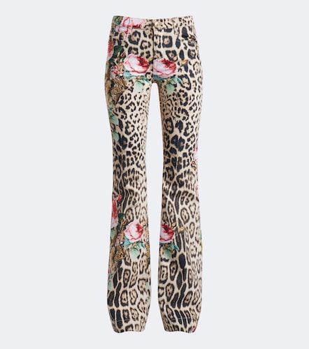 Jean flared à imprimé léopard et fleurs - Roberto Cavalli - Modalova