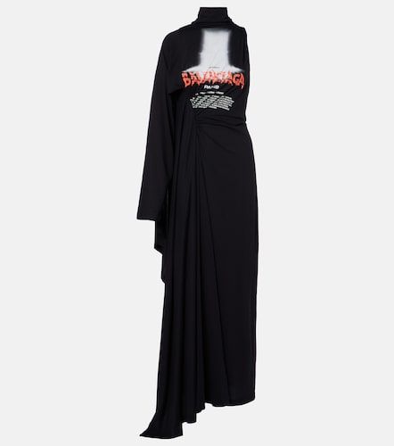 Robe longue en coton à cape et logo - Balenciaga - Modalova