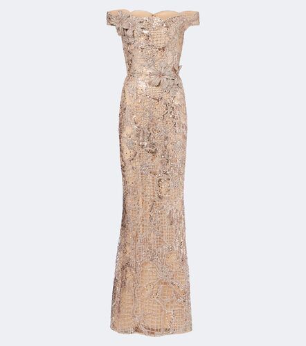 Robe longue en soie mélangée à ornements - Elie Saab - Modalova