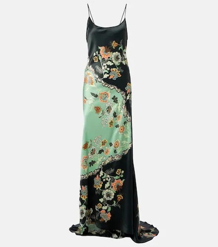 Robe longue en soie à fleurs - Roberto Cavalli - Modalova