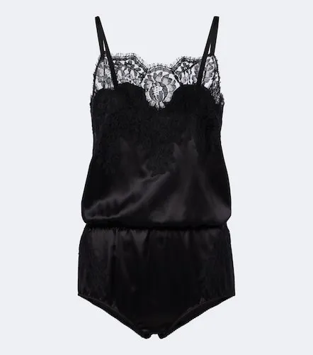 Combi-short en soie mélangée à dentelle - Dolce&Gabbana - Modalova