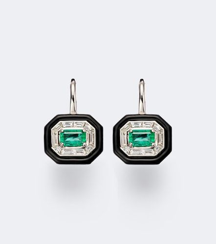 Boucles d’oreilles Oui en or blanc 18ct et émail noir, émeraudes et diamants - Nikos Koulis - Modalova