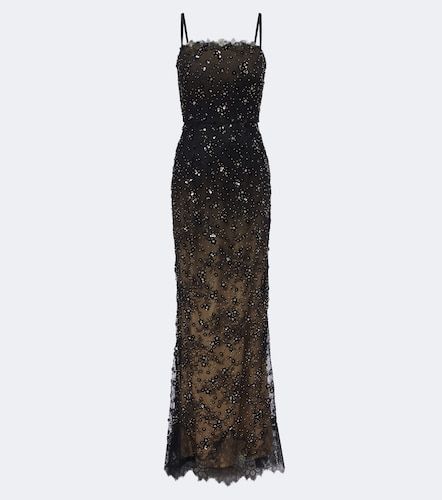 Robe longue en dentelle à sequins - Elie Saab - Modalova