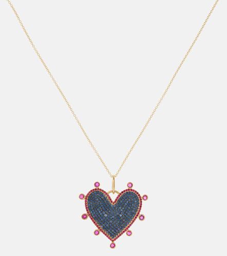 Collier Halo Heart en or 18 ct, rubis et saphirs - Ileana Makri - Modalova