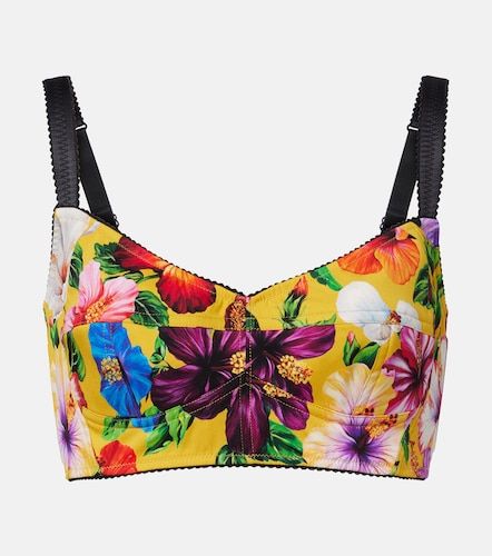 Top court en soie mélangée à fleurs - Dolce&Gabbana - Modalova